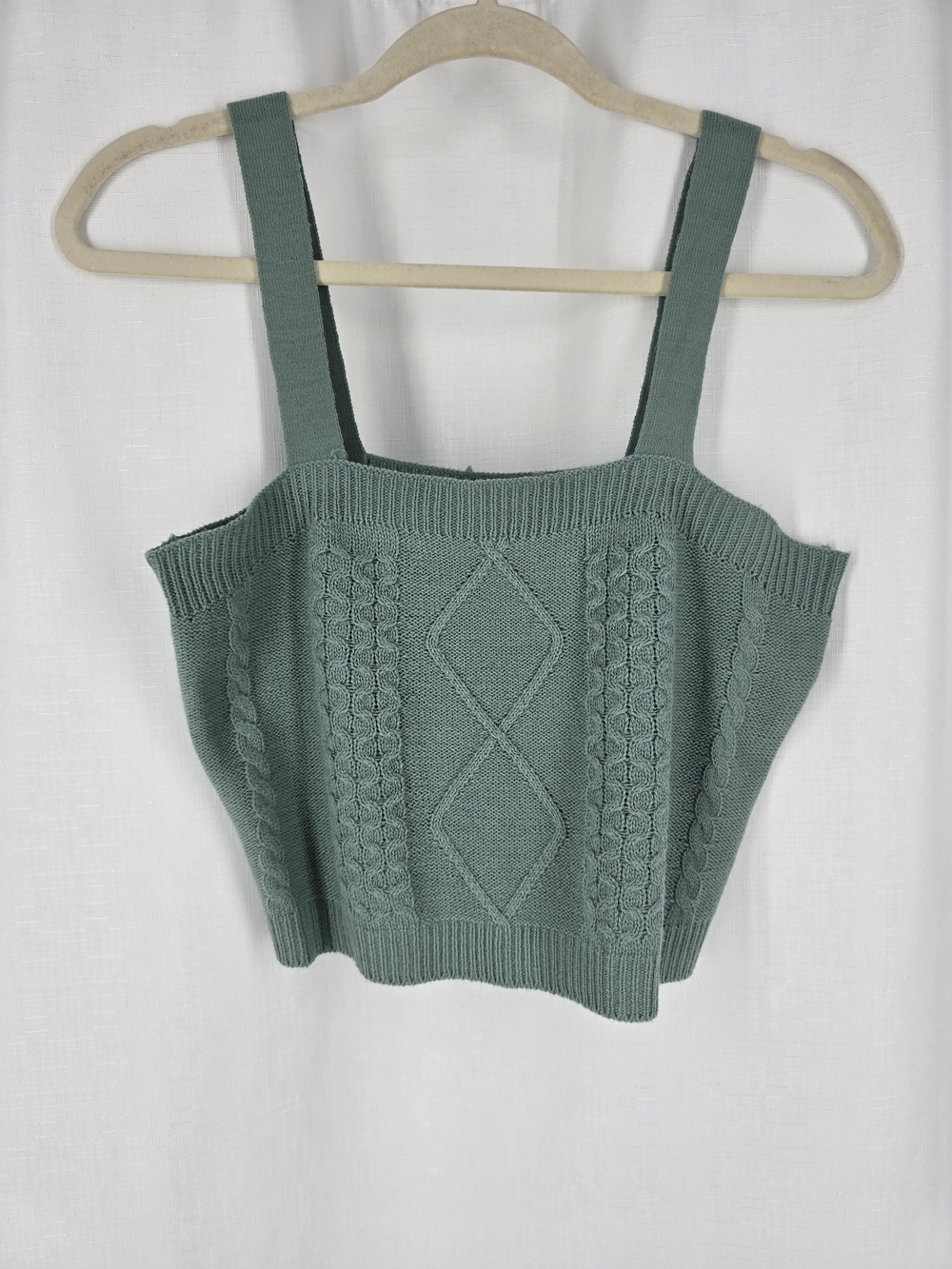 Cable-Knit Crop Tank Top in Sage Green